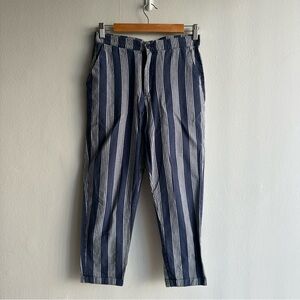 Pull&Bear Blue and White Stripes 100% Cotton High Rise Cigarette Pants Trousers